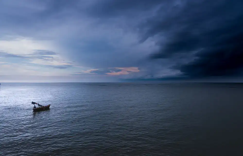 Deep sea virtual fishing boat scene